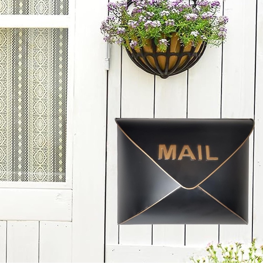 Modern Black and Gold Metal Mailbox‎ New